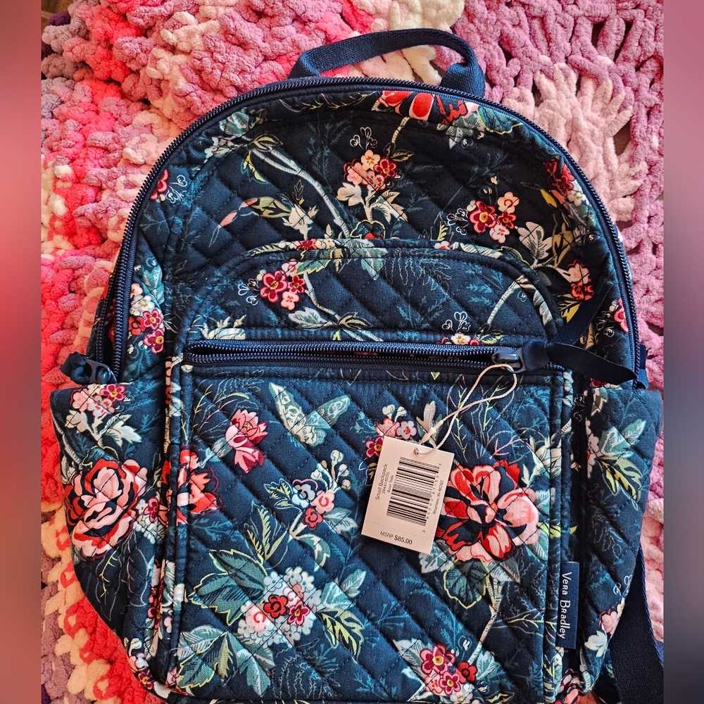 VERA BRADLEY small backpack & wallet ROSE TOILE TEAL GREEN RED - Picture 5 of 9
